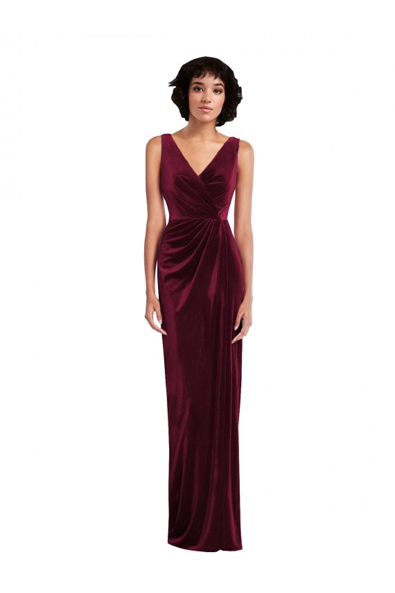 Discount V-Neck Stretch Velvet Burgundy Long Maxi Evening Dress UK