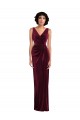 Discount V-Neck Stretch Velvet Burgundy Long Maxi Evening Dress UK