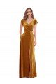 Discount V-Neck Stretch Velvet Gold Long Maxi Evening Dress UK
