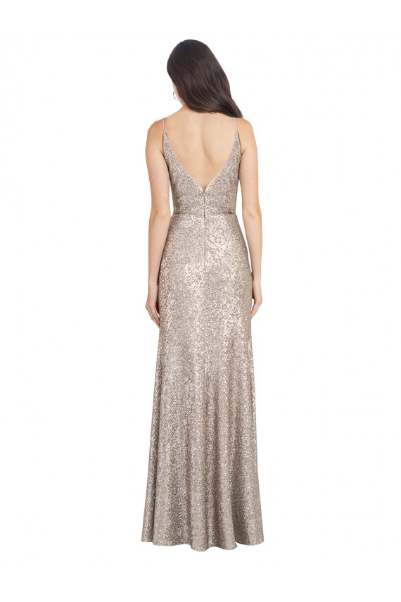 Discount V-Back V-Neck Sparkling Sequin Silver Long Sexy Evening Dress UK