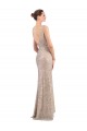 Discount V-Back V-Neck Sparkling Sequin Silver Long Evening Dress UK