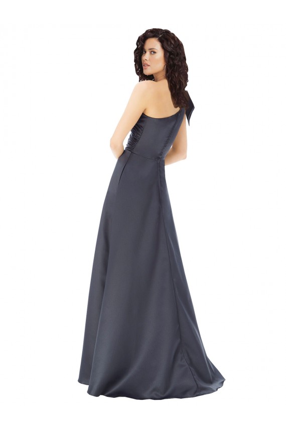 Discount One Shoulder Satin Slate Grey Long Evening Dress UK