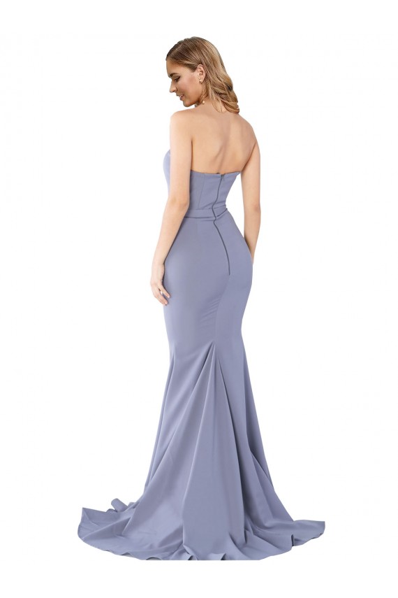 Discount Low Back Sweetheart Stretch Crepe Smoke Blue Long Evening Dress UK