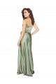 Discount V-Back V-Neck Silky Satin Smoke Green Long Evening Dress UK