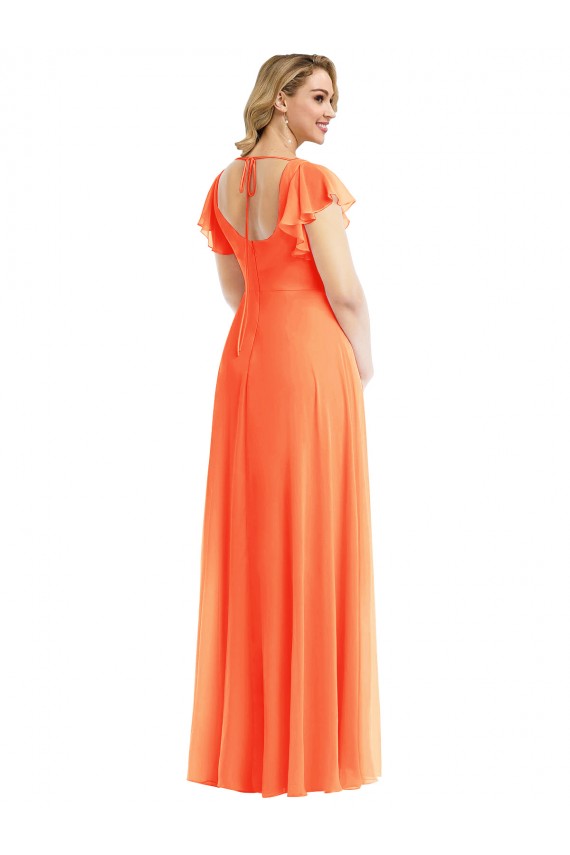 Discount Open Back Square Neck Soft Chiffon Tangerine Tango Long Maxi Evening Dress UK
