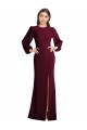 Discount Open Back Bateau Neck Stretch Crepe Burgundy Gold Long Evening Dress UK