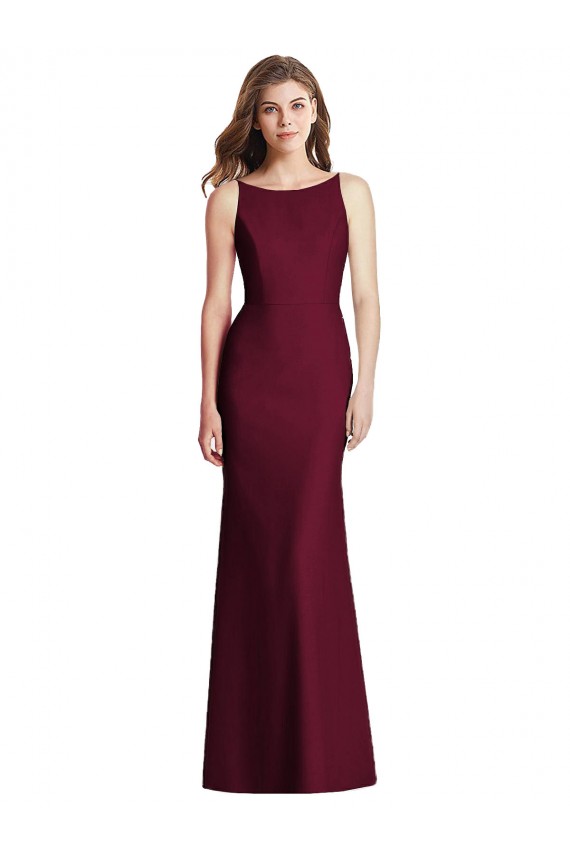 Discount Open Back Bateau Neck Stretch Crepe Burgundy Gold Long Semi Formal Evening Dress UK
