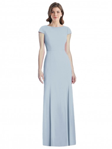 Discount Open Back Bateau Neck Stretch Crepe Light Sky Blue Long Semi Formal Evening Dress UK