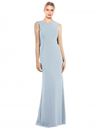 Discount Backless Bateau Neck Stretch Crepe Light Sky Blue Long Semi Formal Evening Dress UK