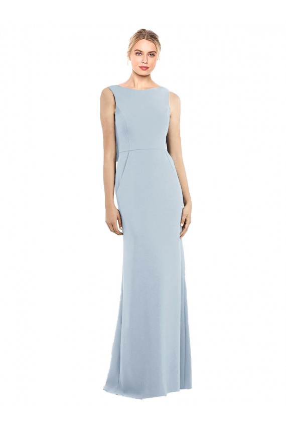 Discount Backless Bateau Neck Stretch Crepe Light Sky Blue Long Semi Formal Evening Dress UK