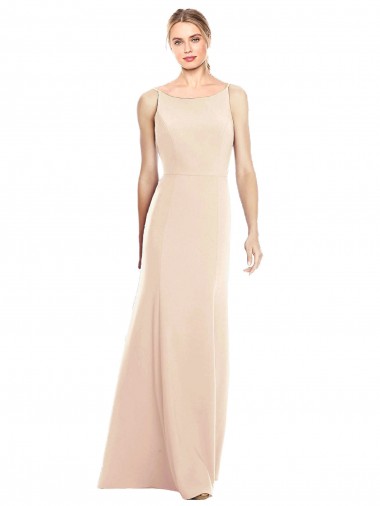 Discount Open Back Bateau Neck Stretch Crepe Nude Long Semi Formal Evening Dress UK