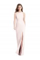 Discount Open Back Bateau Neck Stretch Crepe Pink Long Semi Formal Evening Dress UK