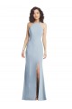 Discount Open Back Halter Neck Stretch Crepe Light Sky Blue Long Maxi Evening Dress UK