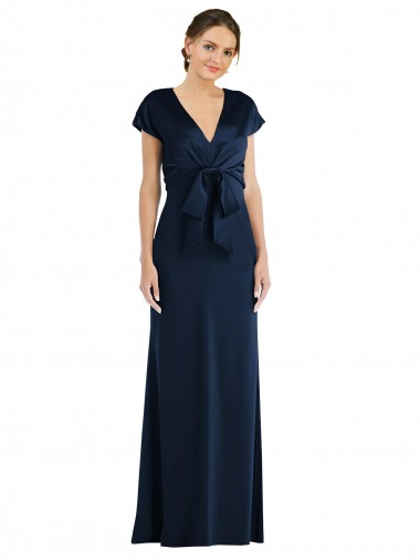 Discount Keyhole Back Off the Shoulder Stretch Crepe Dark Navy Cap Sleeves Long Evening Dress UK