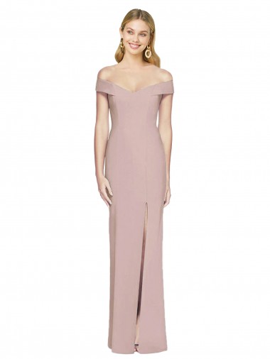 Discount Open Back Off the Shoulder Stretch Crepe Dusty Pink Long Semi Formal Evening Dress UK