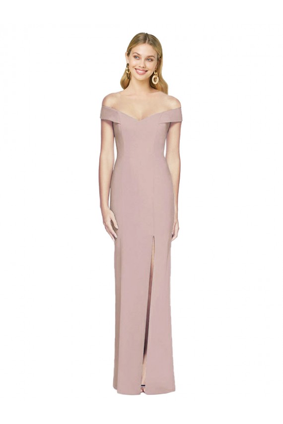 Discount Open Back Off the Shoulder Stretch Crepe Dusty Pink Long Semi Formal Evening Dress UK