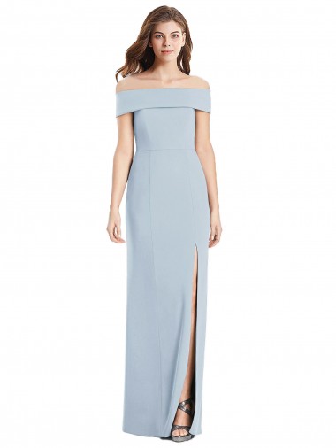 Discount Off the Shoulder Stretch Crepe Light Sky Blue Long Semi Formal Evening Dress UK