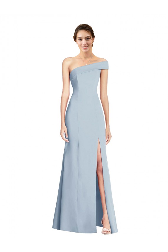 Discount Off the Shoulder Stretch Crepe Light Sky Blue Long Wedding Party Dress UK