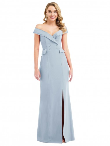 Discount Off the Shoulder Stretch Crepe Light Sky Blue Long Semi Formal Evening Gown UK