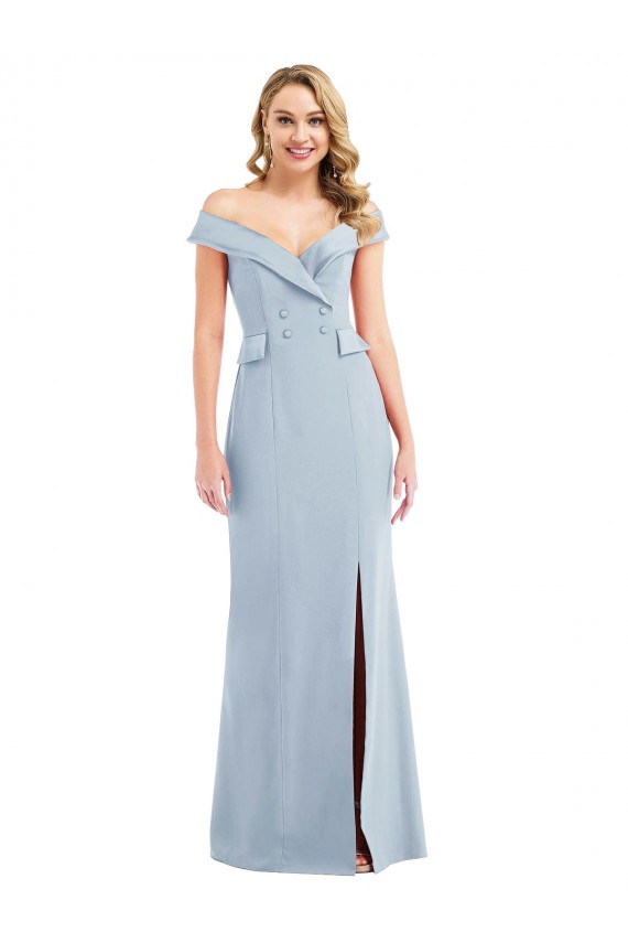Discount Off the Shoulder Stretch Crepe Light Sky Blue Long Semi Formal Evening Gown UK