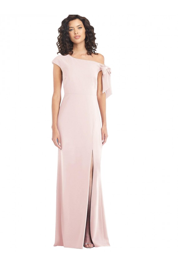 Discount Off the Shoulder Stretch Crepe Pink Long Maxi Evening Dress UK