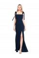 Discount Low Back Spaghetti Straps Stretch Crepe Dark Navy Long Semi Formal Evening Dress UK