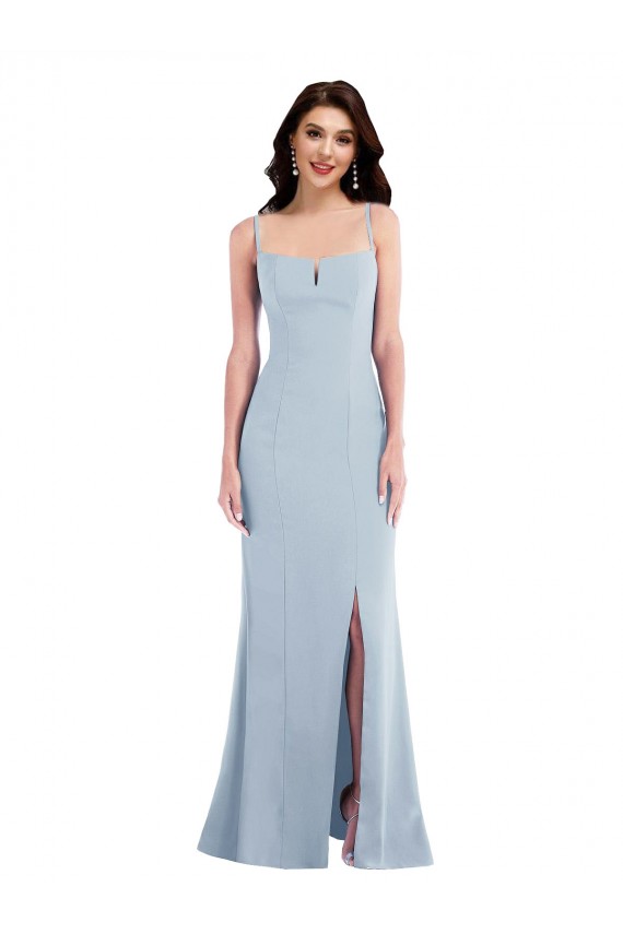 Discount Spaghetti Straps Stretch Crepe Light Sky Blue Long Maxi Evening Dresses UK