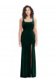 Discount Square Neck Stretch Velvet Dark Green Long Maxi Evening Dress UK