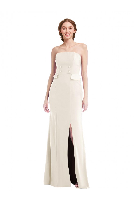 Discount Strapless Stretch Crepe Ivory Long Semi Formal Evening Dress UK