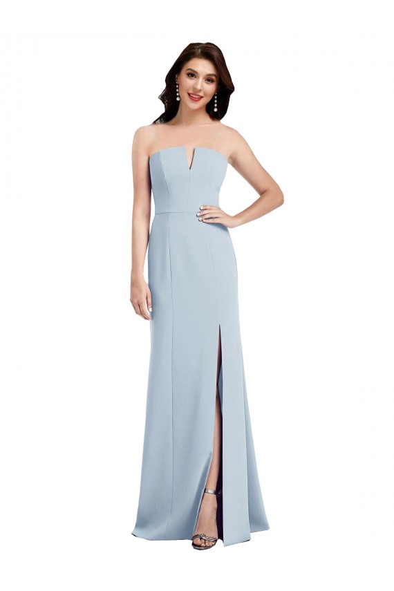 Discount Low Back V-Neck Stretch Crepe Light Sky Blue Long Semi Formal Evening Dress UK