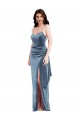 Discount Low Back Spaghetti Straps Stretch Velvet Dusty Blue Long Evening Maxi Dress UK