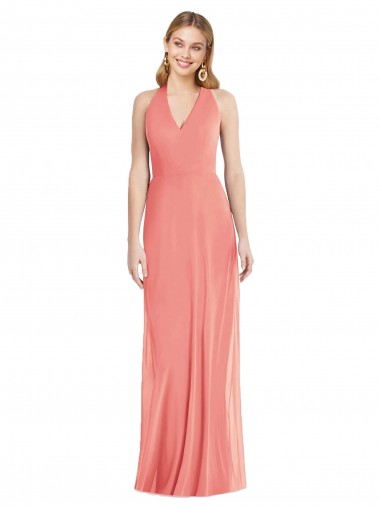 Discount Halter Neck Soft Chiffon Desert Rose Long Maxi Evening Dress UK