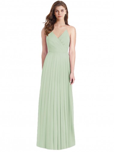 Discount Spaghetti Straps Soft Chiffon Sage Long Maxi Evening Dress UK