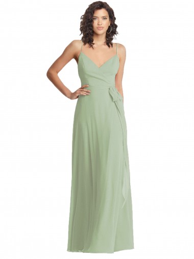 Discount Spaghetti Straps Soft Chiffon Smoke Green Long Maxi Evening Dress UK