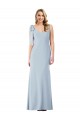 Discount V-Back V-Neck Stretch Crepe Light Sky Blue Long Semi Formal Evening Dress UK