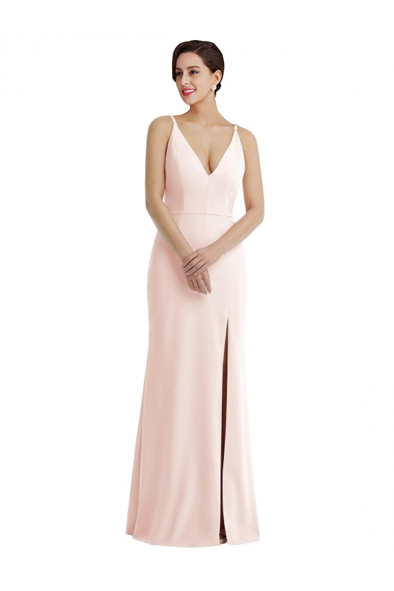 Discount V-Back V-Neck Stretch Crepe Pink Sleeveless Long Evening Dress UK