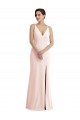 Discount V-Back V-Neck Stretch Crepe Pink Sleeveless Long Evening Dress UK